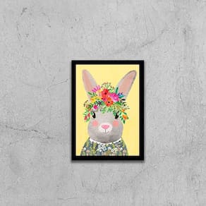 Quadro Ilustração Infantil Coelhinha Com Flores 24X18Cm