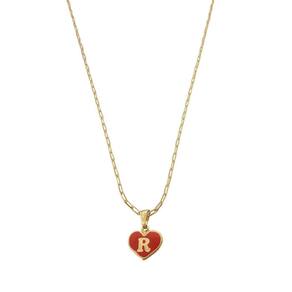 Colar Cartier 60Cm Coração Vermelho Letra R Banhado Ouro 18K