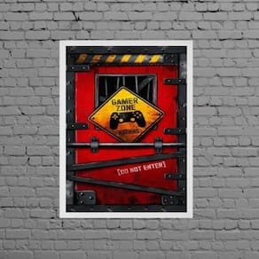 Quadro Gamer Zone Do Not Enter 33X24Cm Moldura Branca