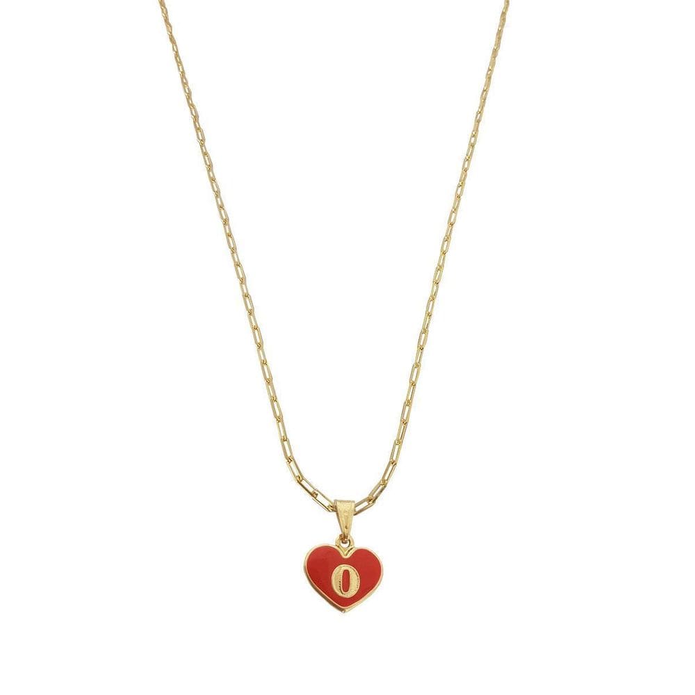 Colar Cartier 50Cm Coração Vermelho Letra O Banhado Ouro 18K
