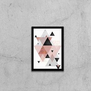 Quadro Abstrato Triângulos Cinza Preto Rosa Ii 45X34 Preta