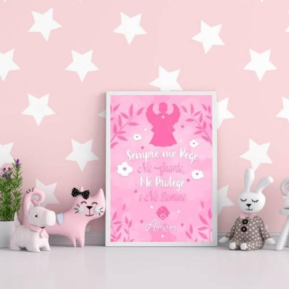 Quadro Infantil Sempre Me Rege Rosa 45X34Cm Com Vidro Branca