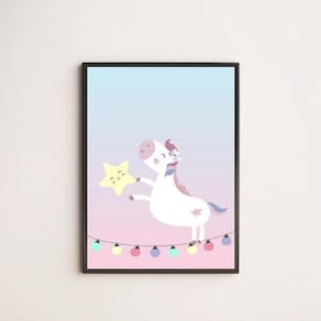 Quadro Unicórnio Com Estrelinha 45X34 Com Vidro Preta