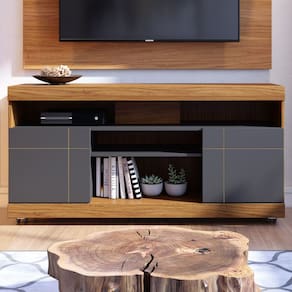 Rack para TV Até 42 Polegadas 2 Portas Apeu Noce Milano/Preto Fosco - Pnr Móveis