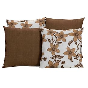 Kit 4 Capas De Almofadas Para Sofá Branca Com Flores Marrom