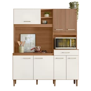 Armario Cozinha 7 Portas e 1 Gaveta Yara Carvalho Nature/Off White