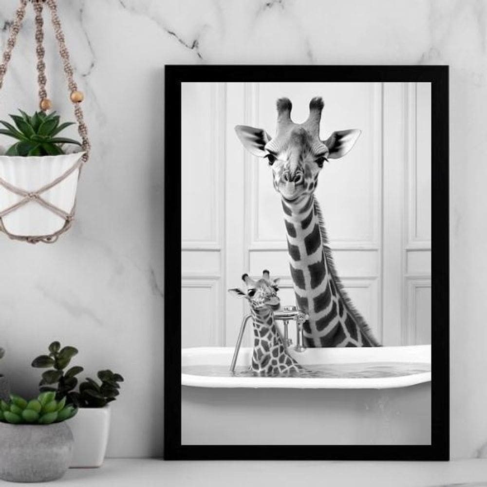 Quadro Banheiro - Girafa Com Filhote 33X24Cm - Com Vidro