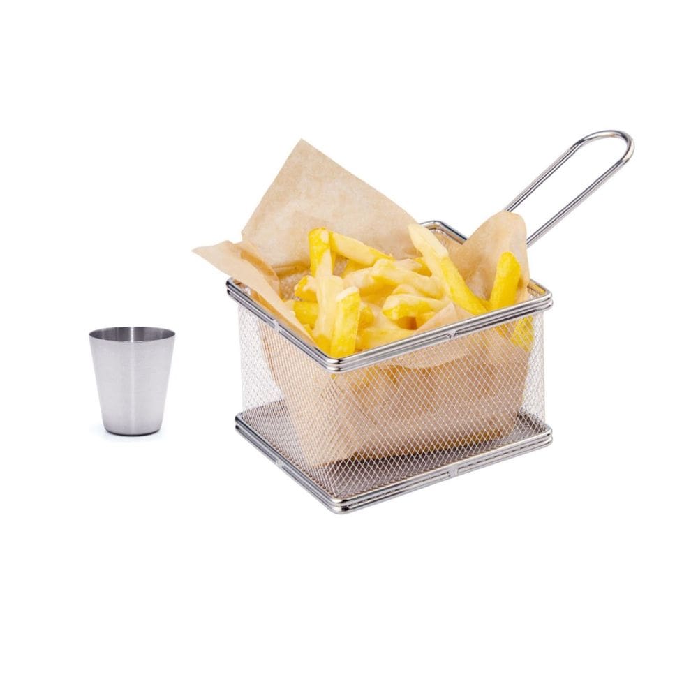 Cestinha Fritas Frango e Copinho Molho Inox Bar Restaurante