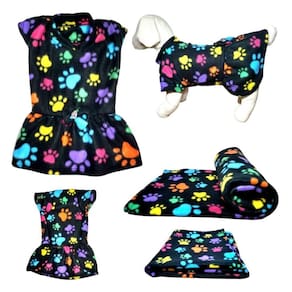 Kit Vestido E Manta Soft Para Cães -Preto Colorido Egg