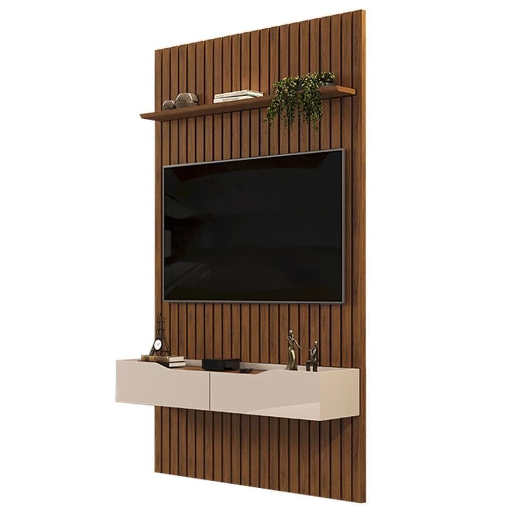 Painel Para 60 Pol Ripado Com Bancada Suspensa 143x240cm Pratisk D04 Freijó-off White - Mpozenato