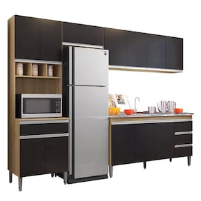 Cozinha Modulada 4 Peças Balcão Com Pia 160cm Andréia Amêndoa-preto - Ajl Móveis