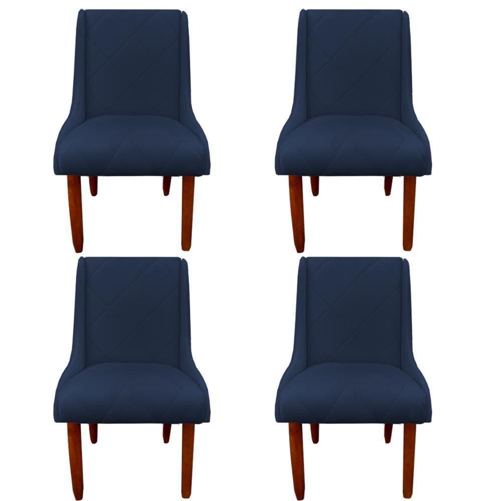 Kit 04 Cadeiras Para Sala De Jantar Lizz Pés Palito Veludo Azul Marinho D`classe Decor
