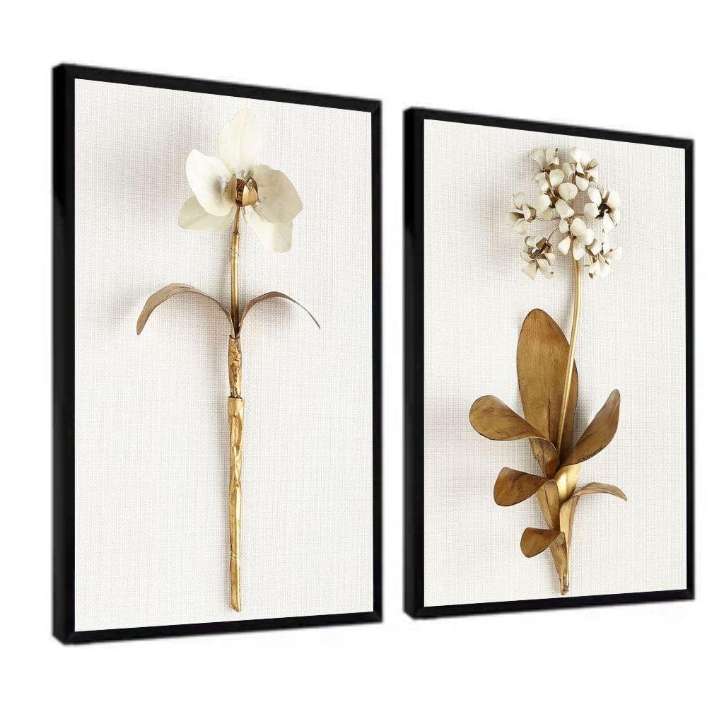 Quadros Decorativos Moldura Jogo Floral Flores Douradas