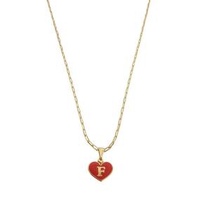 Colar Cartier 60Cm Coração Vermelho Letra F Banhado Ouro 18K