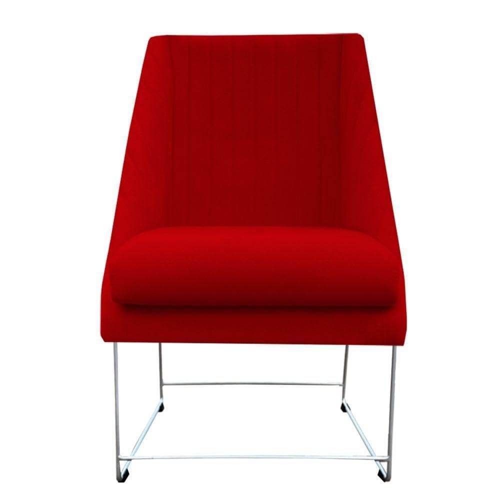Cadeira Ana Base De Ferro Prata Suede Vermelho D`classe Decor