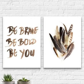Kit 2 Quadros Be Brave Be Bold Be You Penas 33X24Cm