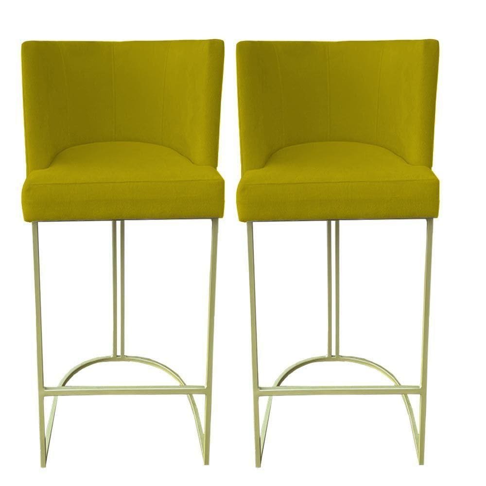 Kit 02 Banquetas Toquio Base De Ferro Sued Amarelo D`classe Decor