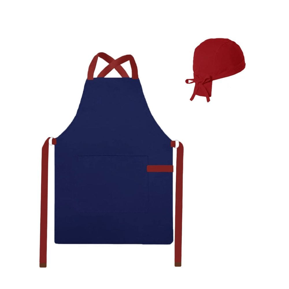 Avental e Bandana Azul Marinho Vermelho Chef Cozinha