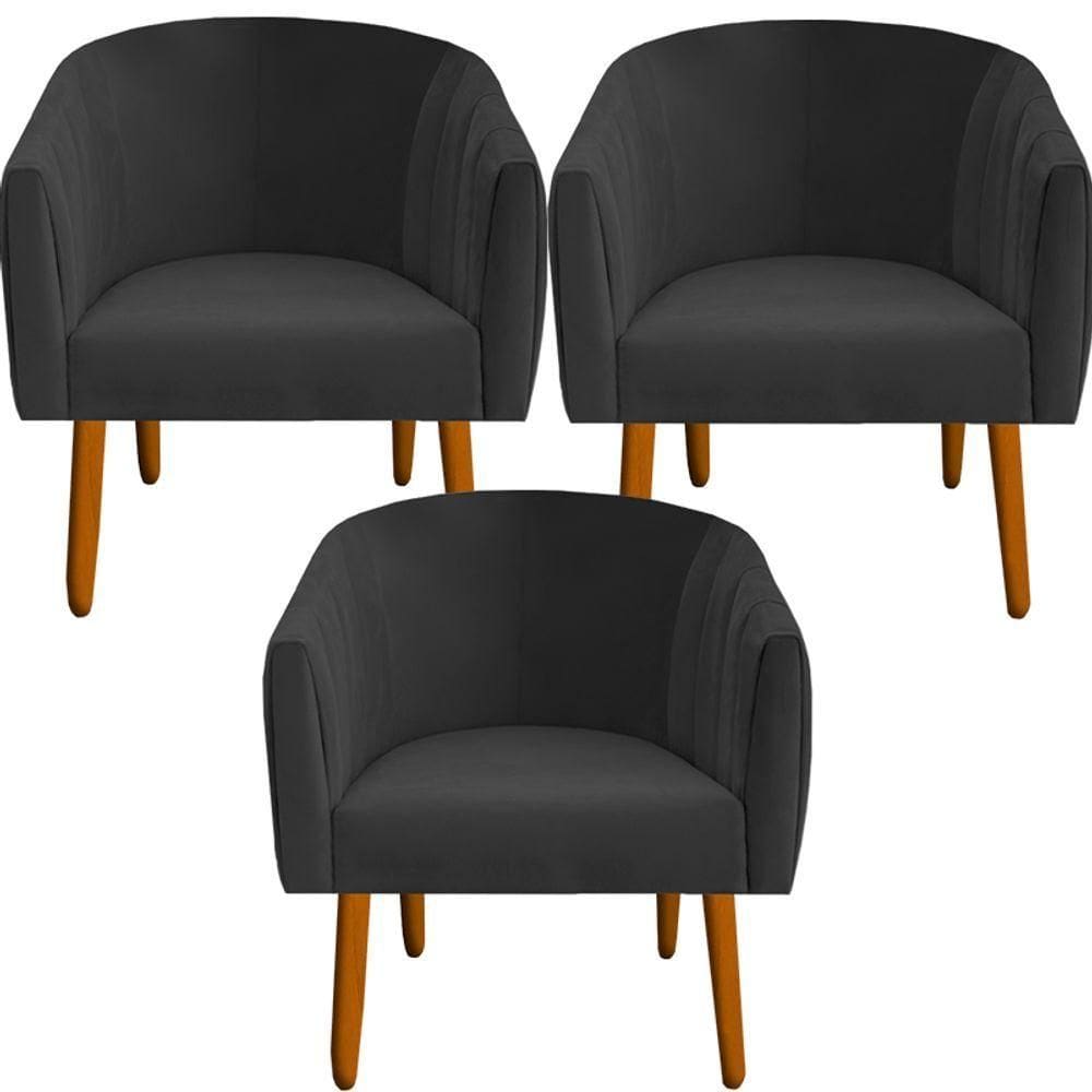 Kit 03 Poltrona Julia Decoração Salão Cadeira Escritório Recepção Estar Amamentação Suede Grafite D`classe Decor