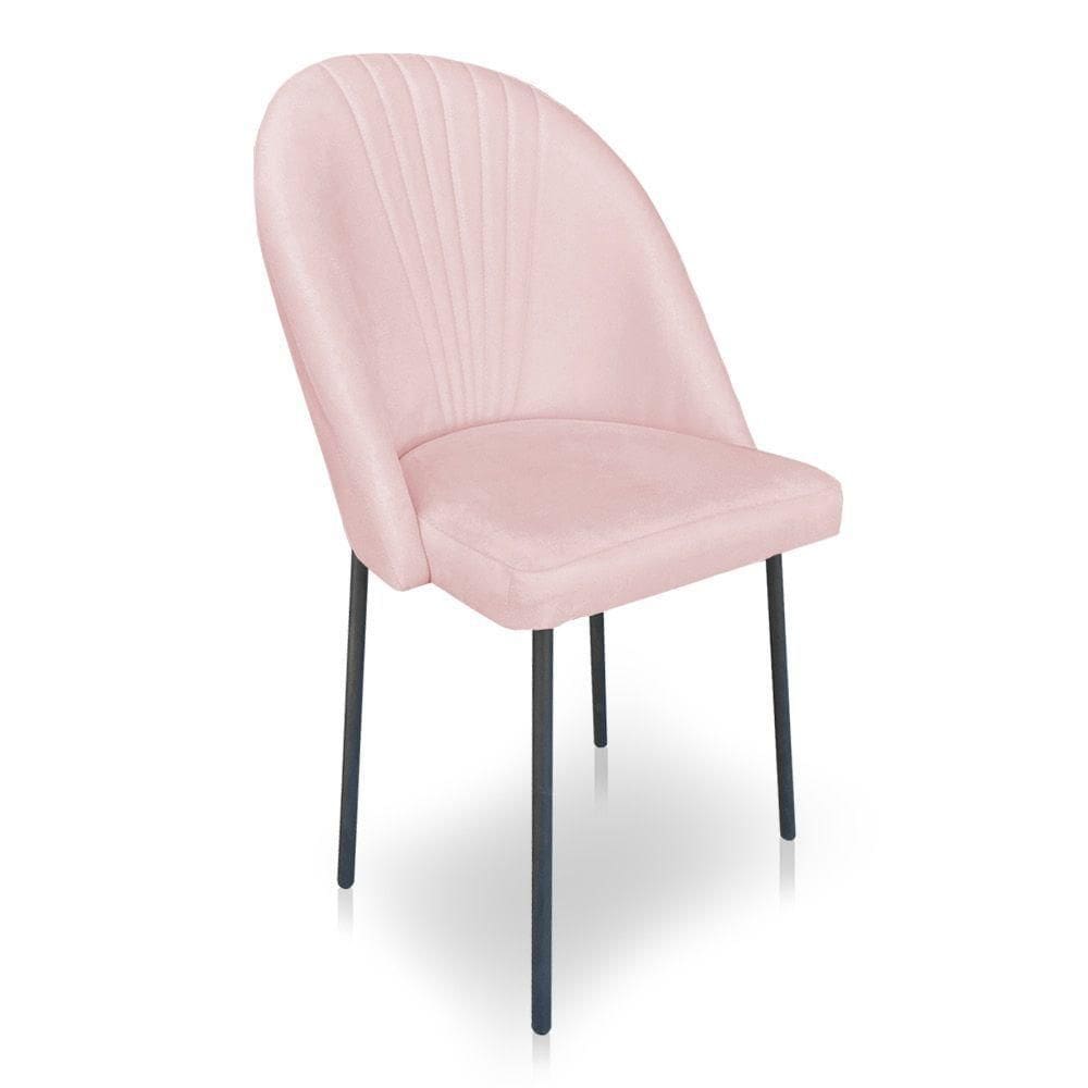 Cadeira De Jantar Virginia Sued Rosa Bebê Pés De Ferro Preto Dclasse Decor