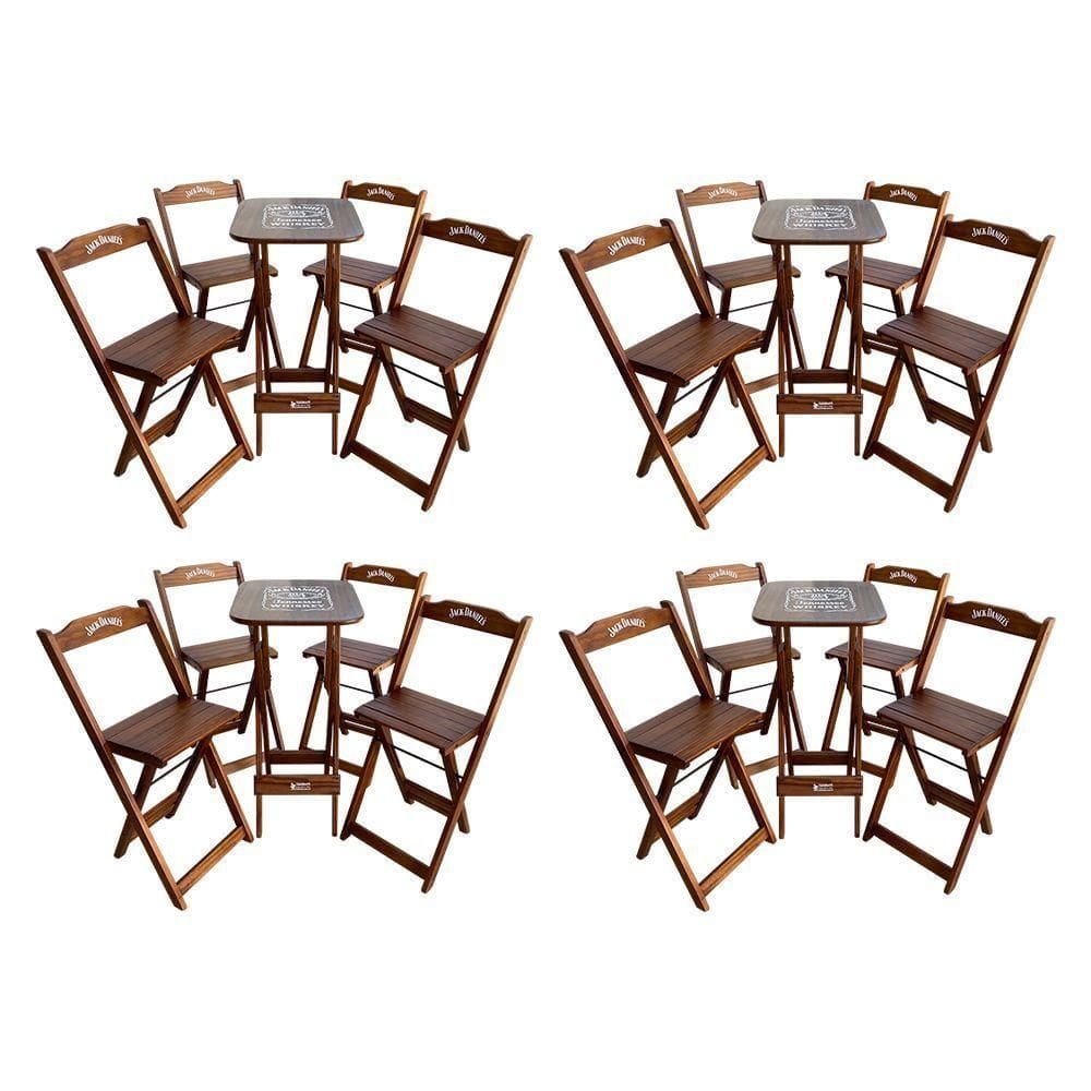 Kit 4 Conjuntos Bistrô Mesa Com 4 Banquetas Dobráveis De Madeira Personalizada Jack - Imbuia