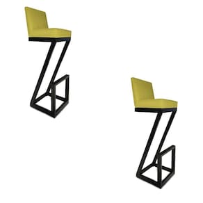 Kit 02 Banqueta Alta Z Base De Ferro Suede Amarelo D`classe Decor