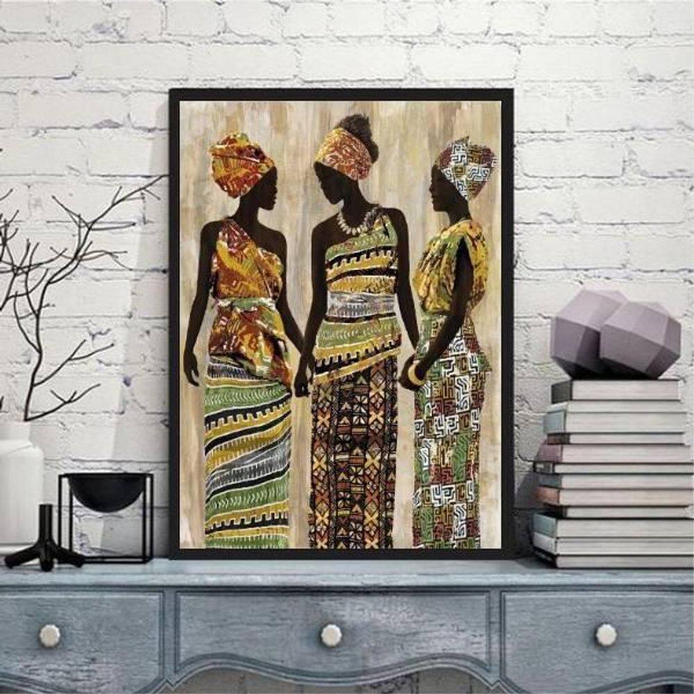 Quadro Decorativo Mulheres Africanas 24X18Cm Moldura Preta