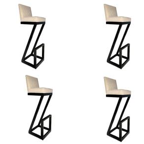Kit 04 Banqueta Alta Z Base De Ferro Suede Bege D`classe Decor