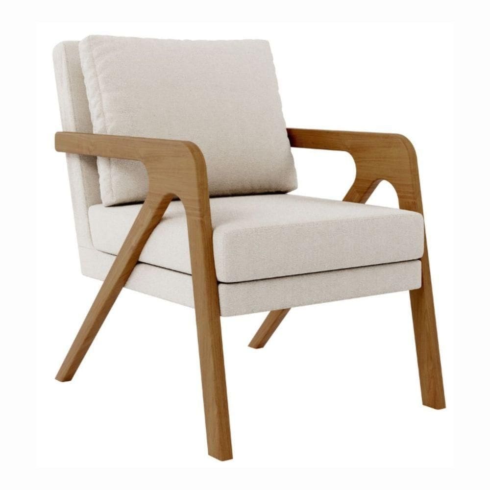 Poltrona Decorativa Sala De Estar Escritório Recepção Mona Bouclé Bege