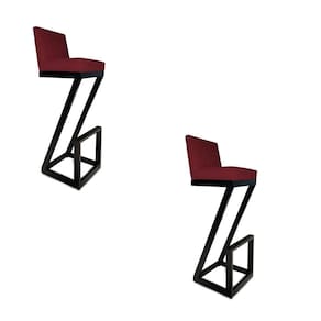 Kit 02 Banqueta Alta Z Base De Ferro Suede Marsala D`classe Decor