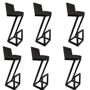 Kit 06 Banqueta Alta Z Base De Ferro Suede Preto D`classe Decor