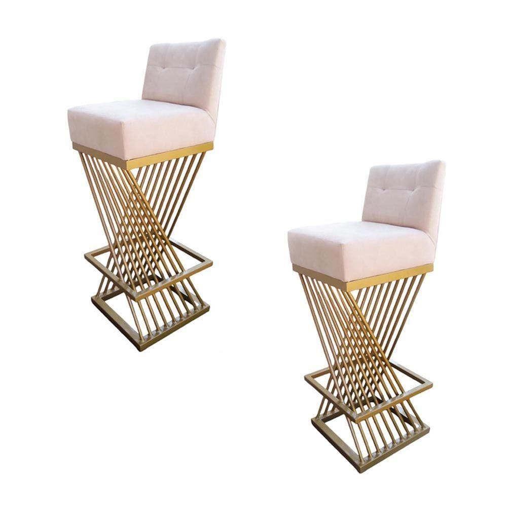 Kit 02 Banquetas Luma Base De Ferro Sued Bege D`classe Decor