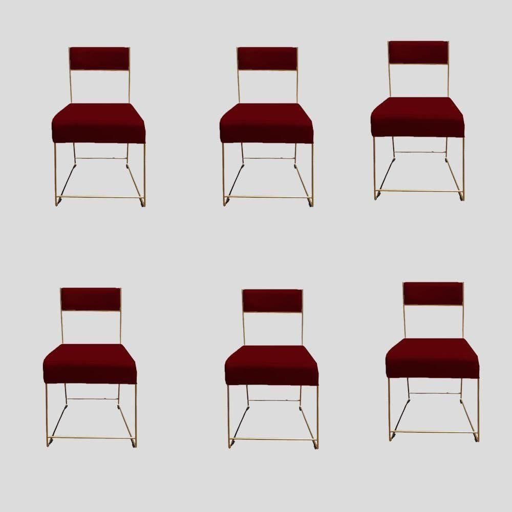 Kit 06 Cadeiras Atena Base De Ferro Maciço Dourada Suede Marsala D`classe Decor
