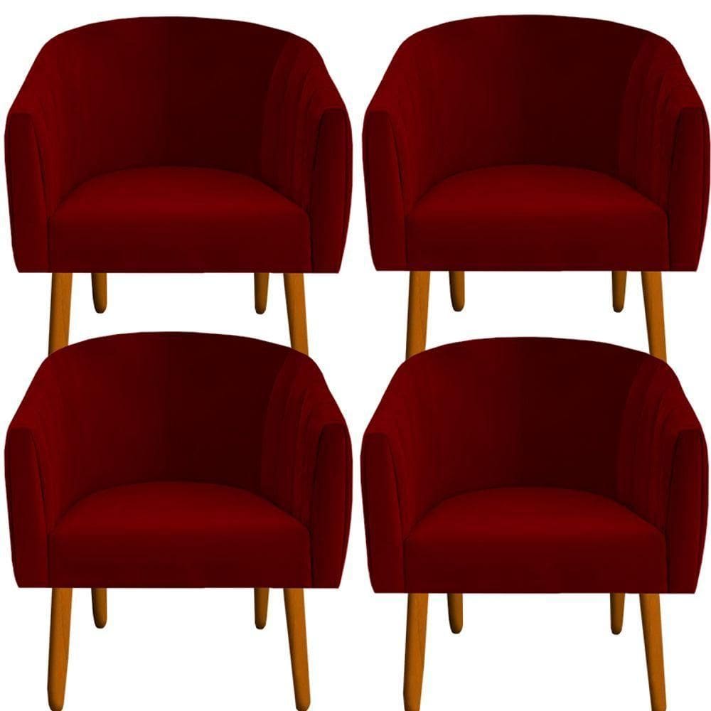 Kit 04 Poltrona Julia Decoração Salão Cadeira Escritório Recepção Estar Amamentação Suede Vermelho D`classe Decor
