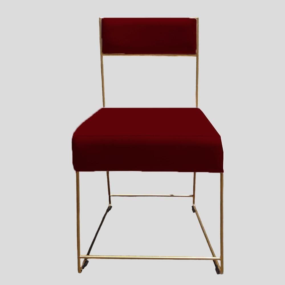 Cadeira Atena Base De Ferro Maciço Dourada Suede Marsala D`classe Decor