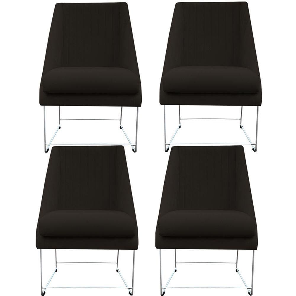Kit 04 Cadeiras Ana Base De Ferro Prata Suede Marrom D`classe Decor