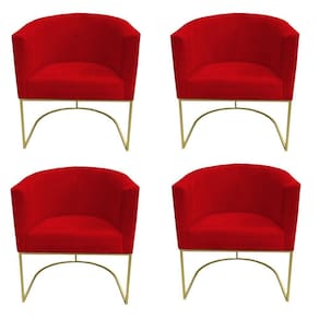 Kit 04 Poltronas Paola Base De Ferro Sued Vermelho D`classe Decor