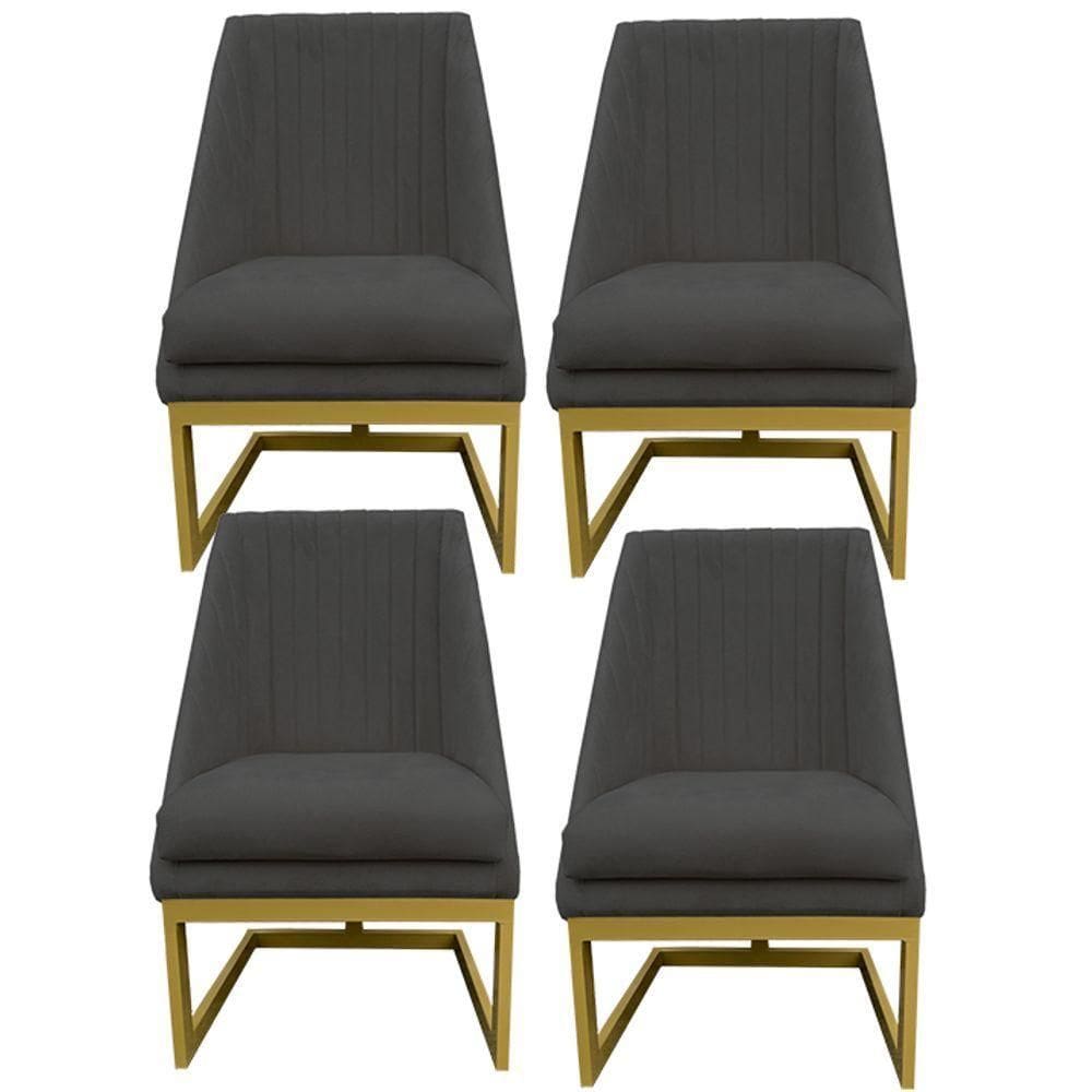 Kit 04 Cadeiras Para Sala De Jantar Ana Base De Ferro Suede Grafite D`classe Decor