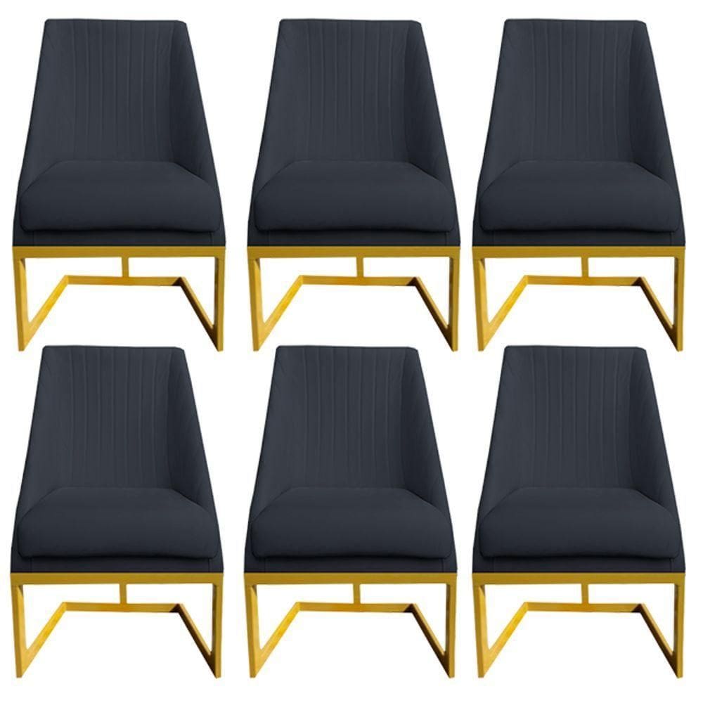 Kit 06 Cadeiras Para Sala De Jantar Ana Base De Ferro Veludo Grafite D`classe Decor