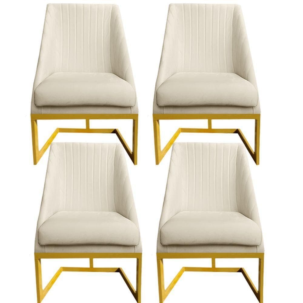 Kit 04 Cadeiras Para Sala De Jantar Ana Base De Ferro Veludo Bege D`classe Decor