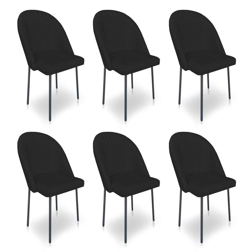 Kit 06 Cadeiras De Jantar Virginia Sued Preto Pés De Ferro Preto Dclasse Decor