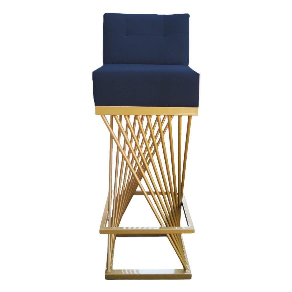 Banqueta Luma Base De Ferro Sued Azul Marinho D`classe Decor