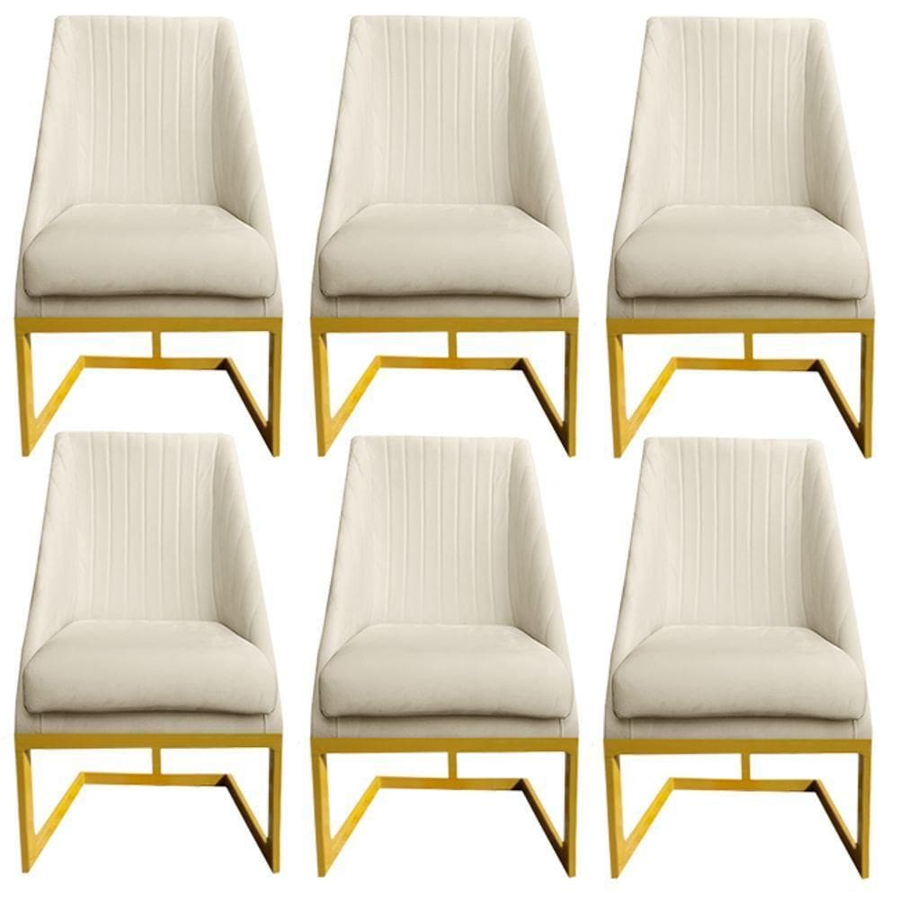Kit 06 Cadeiras Para Sala De Jantar Ana Base De Ferro Veludo Bege D`classe Decor