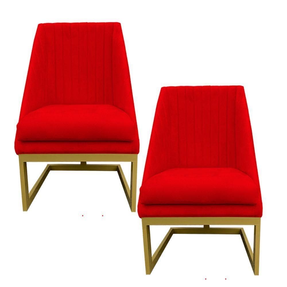 Kit 02 Cadeiras Para Sala De Jantar Ana Base De Ferro Suede Vermelho D`classe Decor