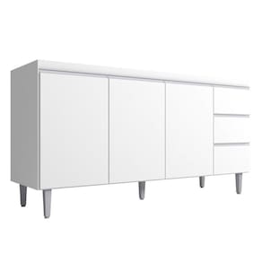 Balcão Gabinete Para Pia 160cm Com Tampo 3 Portas Andréia Branco - Ajl Móveis