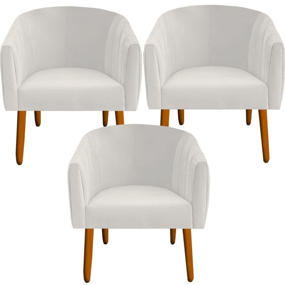 Kit 03 Poltrona Julia Decoração Salão Cadeira Escritório Recepção Estar Amamentação Suede Bege D`classe Decor