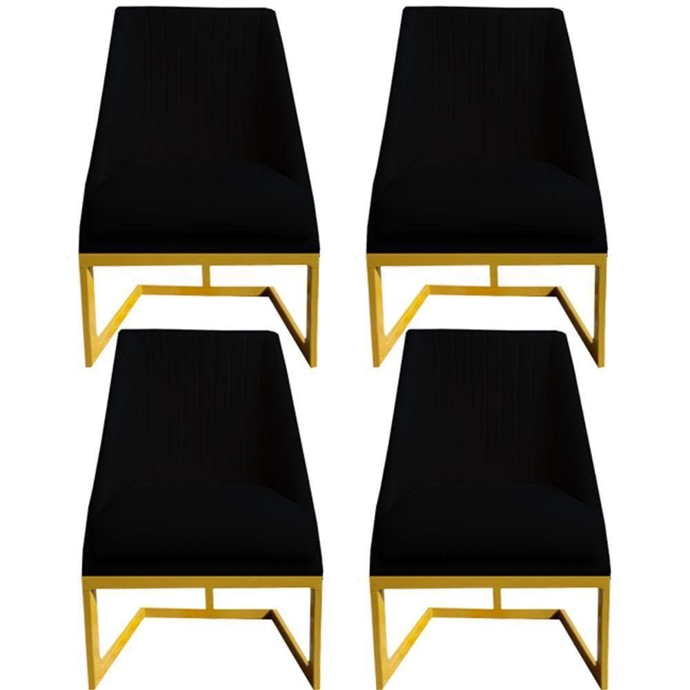Kit 04 Cadeiras Para Sala De Jantar Ana Base De Ferro Veludo Preto D`classe Decor