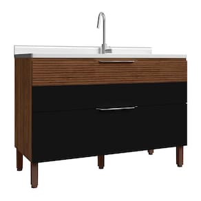 Balcão De Cozinha Com Pia 120cm 1 Porta Dora K02 Nogueira-preto - Mpozenato