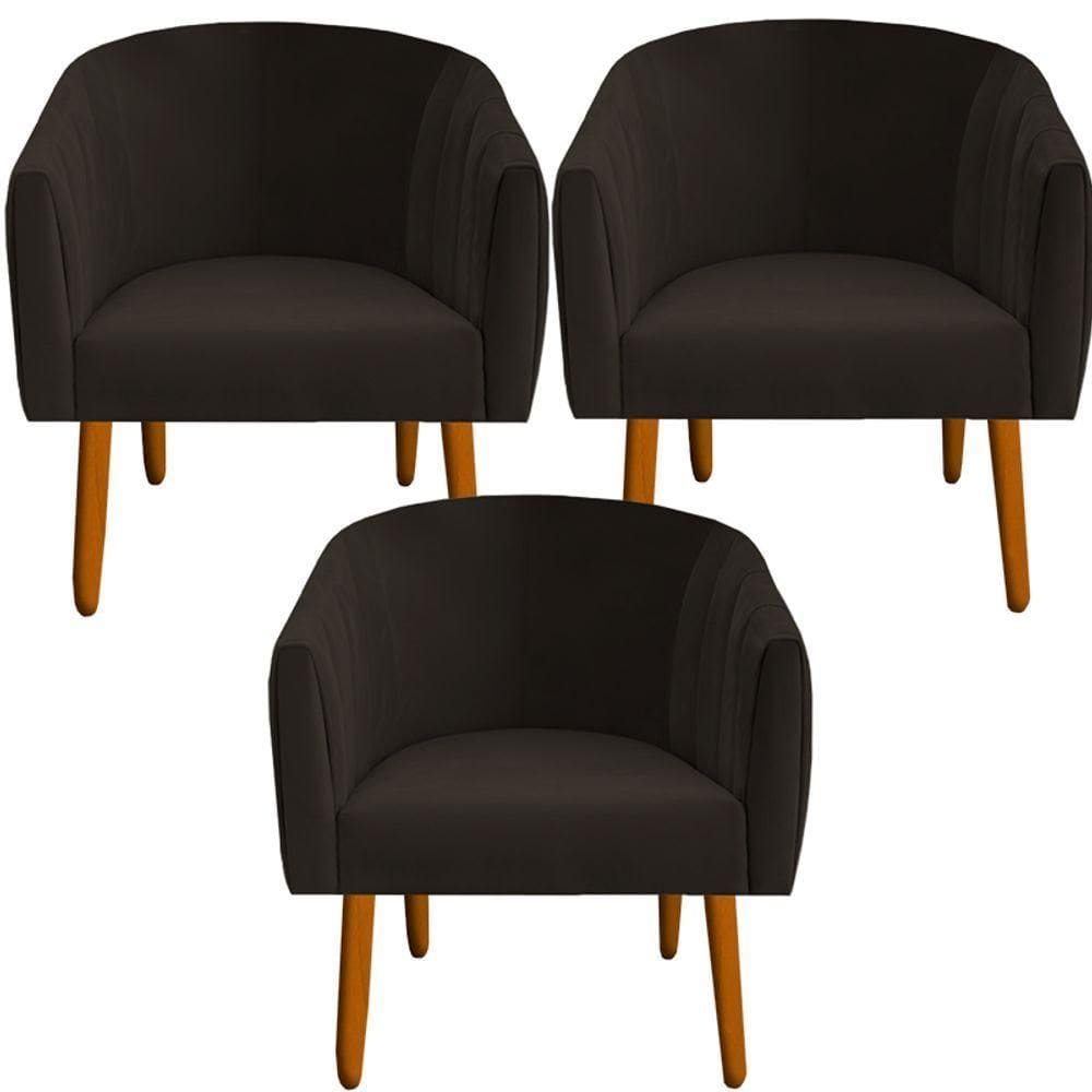 Kit 03 Poltrona Julia Decoração Salão Cadeira Escritório Recepção Estar Amamentação Suede Marrom D`classe Decor