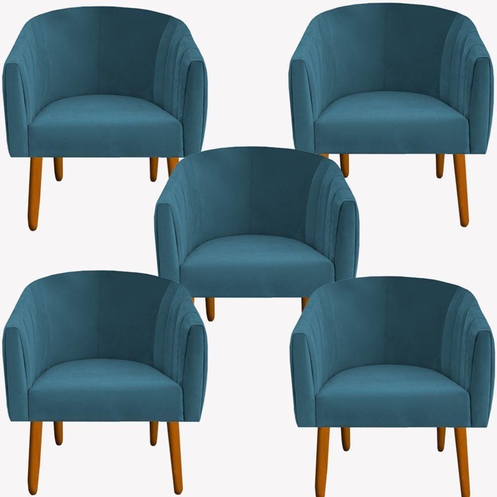 Kit 05 Poltrona Julia Decoração Salão Cadeira Escritório Recepção Estar Amamentação Suede Azul Tiffany D`classe Decor